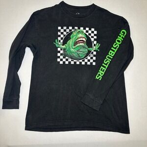 Ghostbusters Slimer T Shirt XL Long Sleeve Black‎ Spell Out Checkered